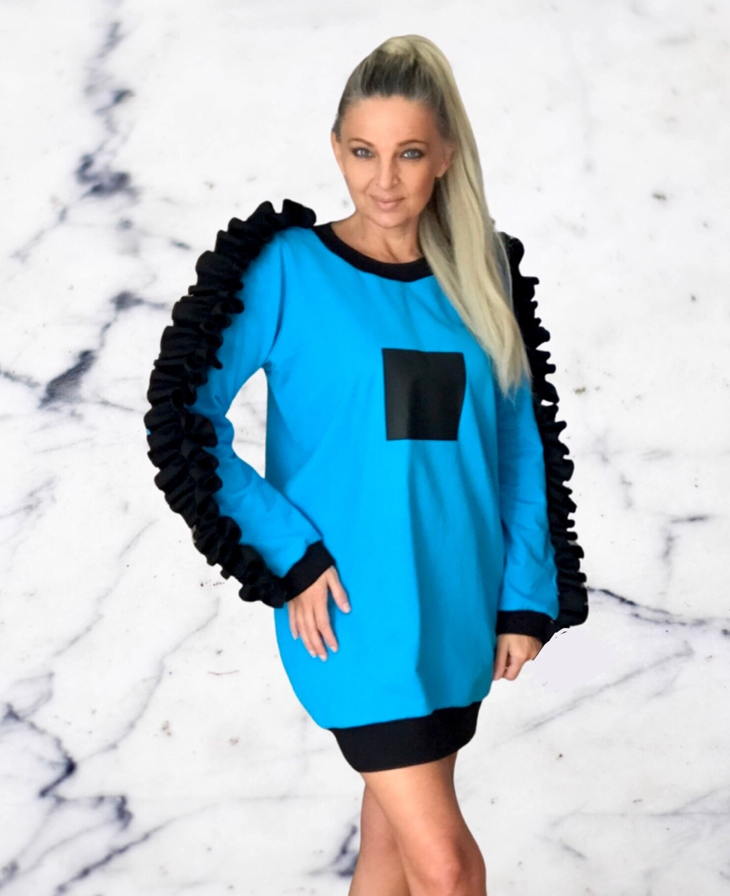 Šaty krátké teplákové tyrkysové BOROS DR-S-BLT01